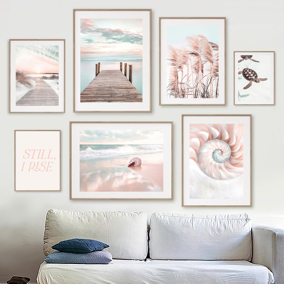 Nature Beach Reed Sea Conch Trail Landscape Nordic Art Wall Posters And Prints Canvas Painting Pictures For Living Room Decor