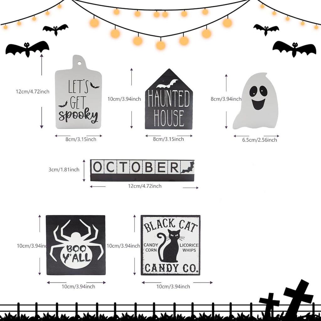 Halloween layered tray decoration, Halloween decoration hunting house black cat BOO ghost table wooden signage tray