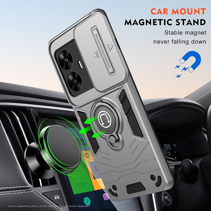 For Realme C53 C55 Armor Rotate With Ring Stand Camera Lens Anti-Scratch Case For Realme Narzo N53 N55 Magnet Charge Phone Cover