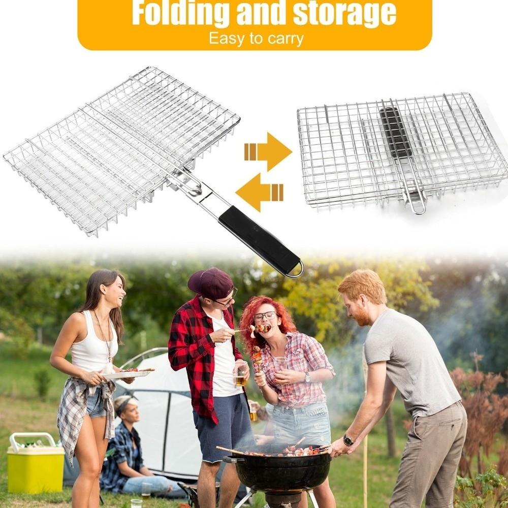 Multi-Functional BBQ Grill Basket Folding Handle Grilled Fish Clip Grill Mesh Backyard