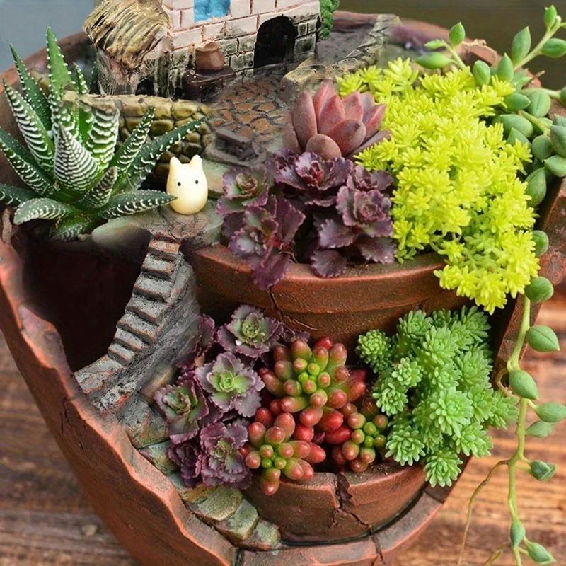 Mini casa estatueta resina vaso de flores céu cidade plantador criativo para vaso de flores erva cactos plantas suculentas decoração de jardim doméstico
