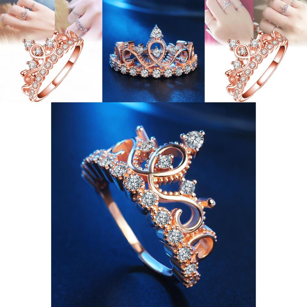 Beautiful Korean-style Crown Ring With Rose Gold Plating And Faux Gemstones For Women