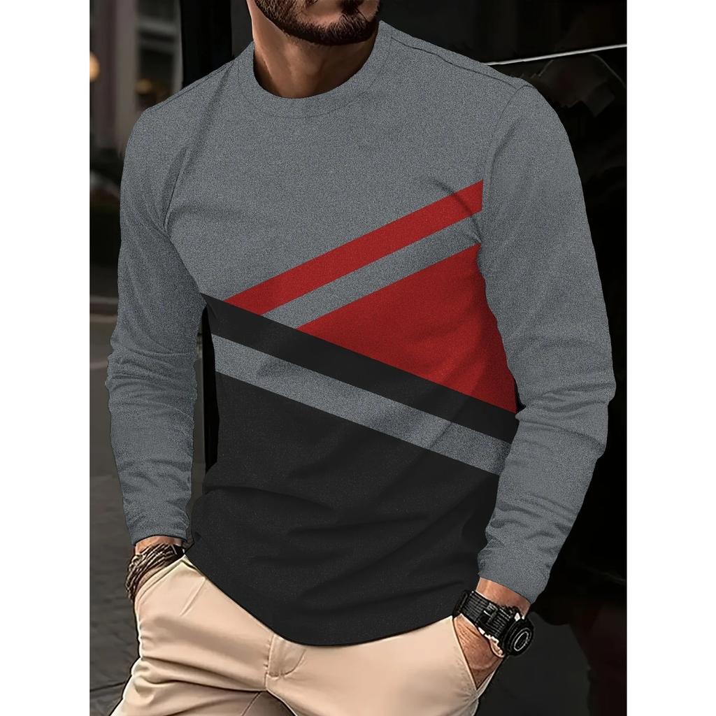 Stylish Striped 3D Print Long Sleeve Spring Fall Casual Vintage Round Neck Outdoor Sports T-Shirts