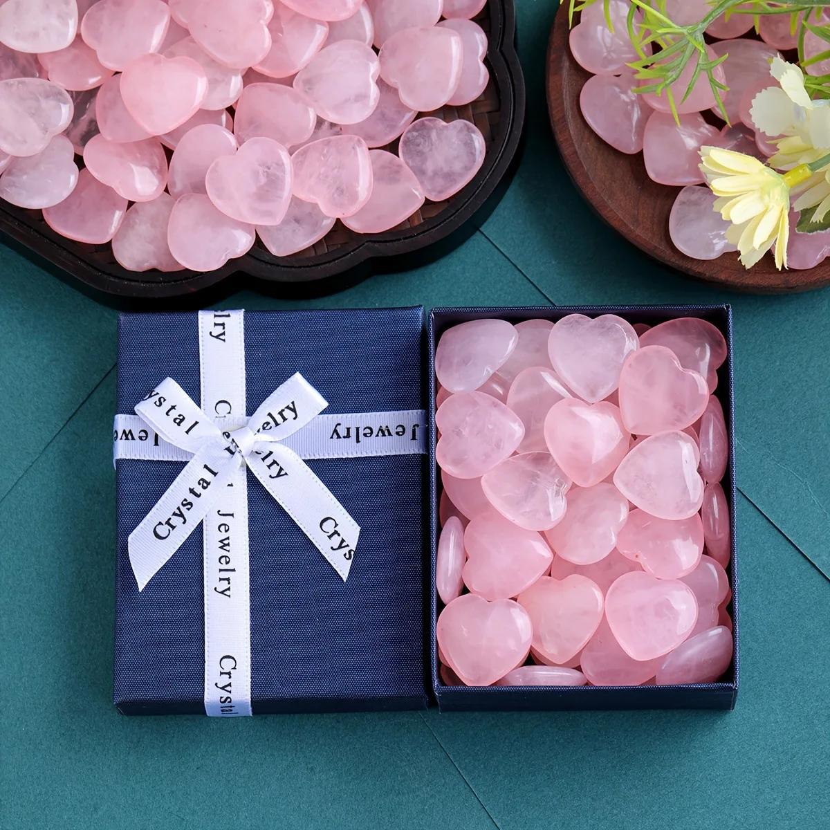 10/20/30PCS Rose Quartz Heart Natural Crystal Gift Set Polished Stones Healing Reiki Gemstone Valentine Gift For Women 20X20X6mm