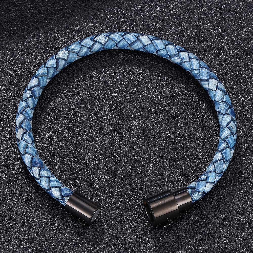 Vintage Herren Blaues Lederarmband Charm Edelstahl Schnalle Armreifen Schmuck Geschenk