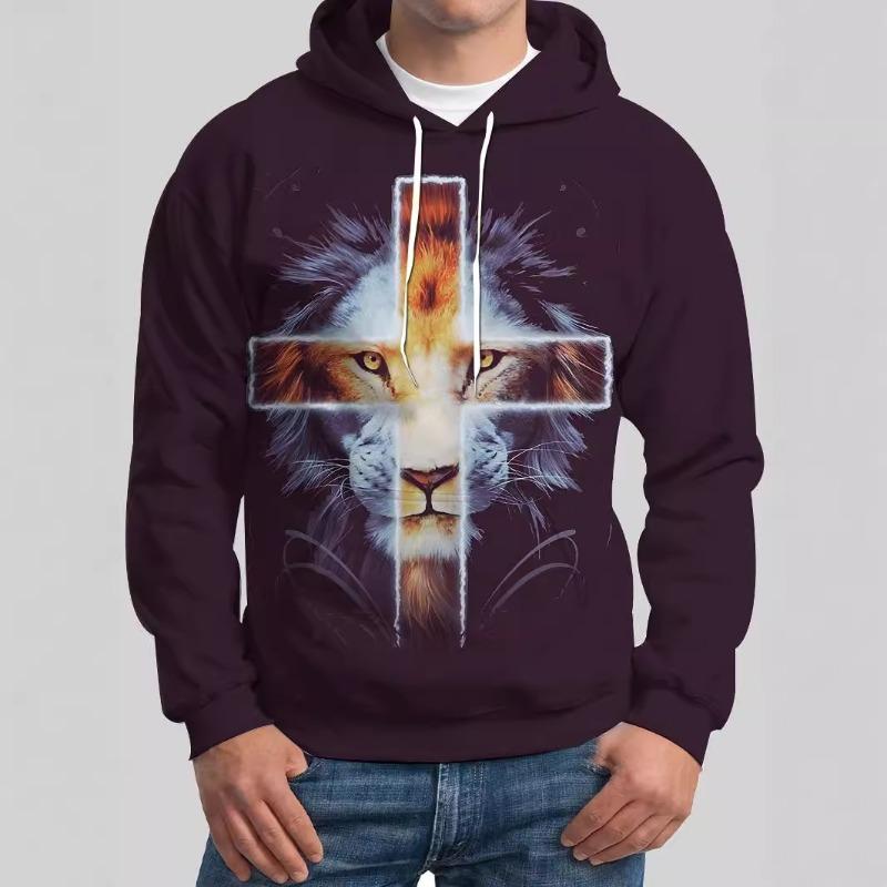 

Мужская толстовка с капюшоном и длинными рукавами с принтом льва на 3D-принте для осени и зимы M