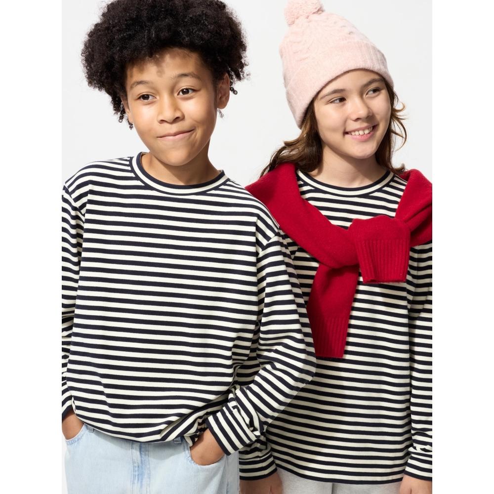 Uniqlo Kids Fleece Crew Neck T  Long Sleeve  sTripe
