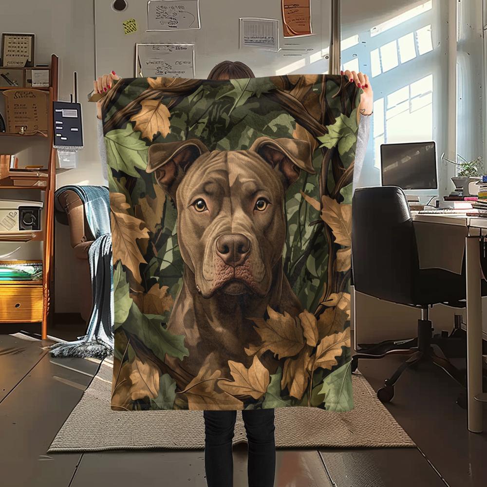 Pitbull and Leaves,pattern Flannel Blanket, High Quality Comfortable for All Seasons, Home Decor, Warmth and Comfort, Perfect for Gifts.