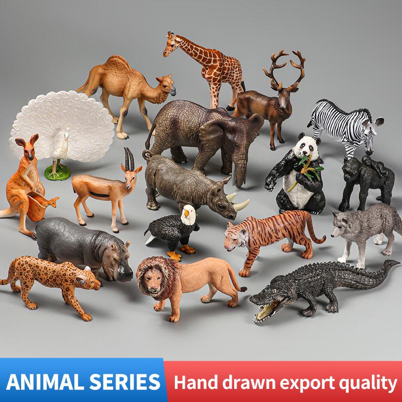Montessori Wild Animals Model Toy Set - Lion Elephant Antelope Action Figures Miniature Zoo Figurines Educational Kids Gift
