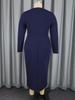 Navy Blue Plus Size Slim Fit Dress with 3D Floral Design and Contrast Trim