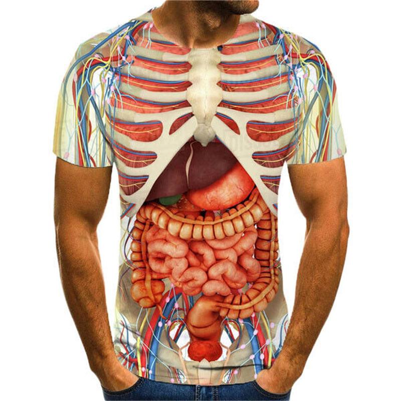 

Скелет Внутренние органы 3D Мужская футболка с коротким рукавом Повседневная забавная одежда Топы Футболки Уличная свободная футболка Летний топ XS