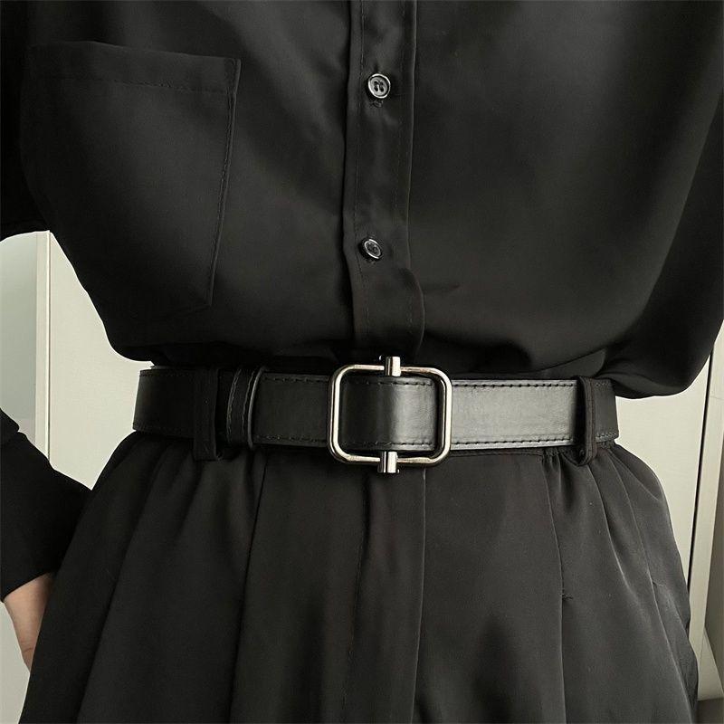 Black Pu No Hole Waist Belt Casual Vintage Style For Men And Women Unique Design