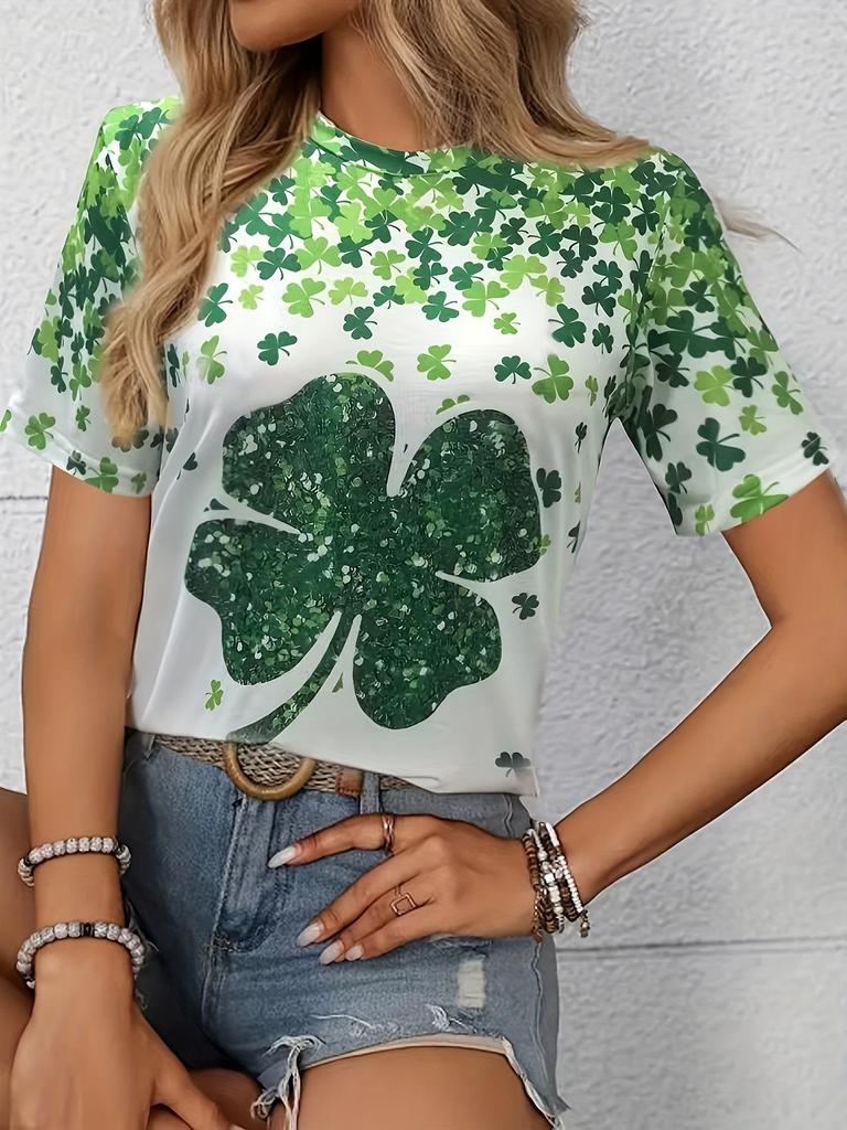 25 European Cross-Border St. Patrick's Day Shamrock 3D Print Women's T-Shirt