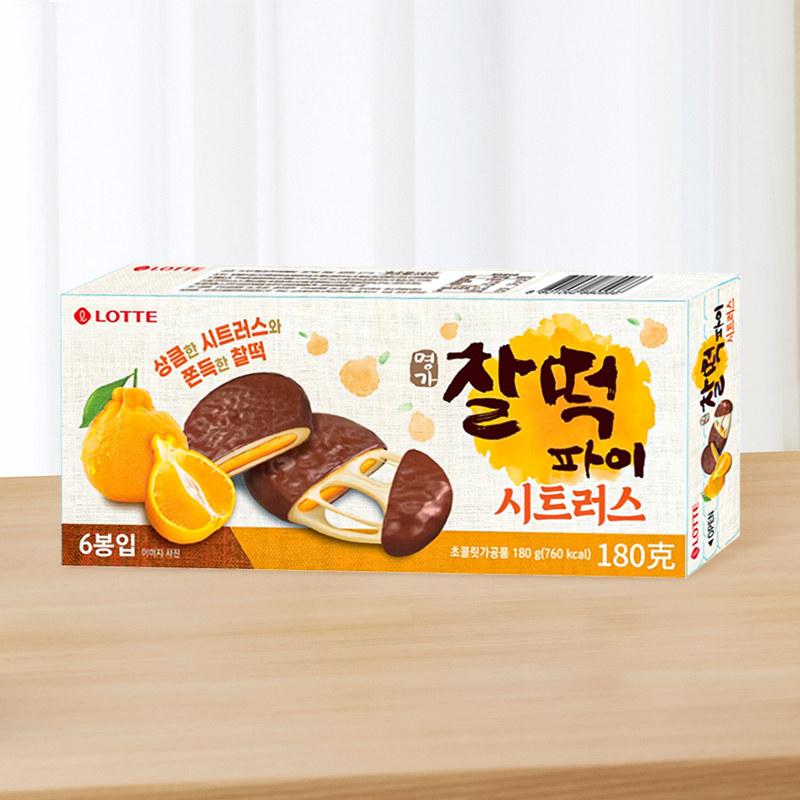 Рисовый пирог Lotte, 3 вкуса | Жевательная текстура моти, Насыщенный вкус начинки, Удобный снек Jeju citrus-1pcs