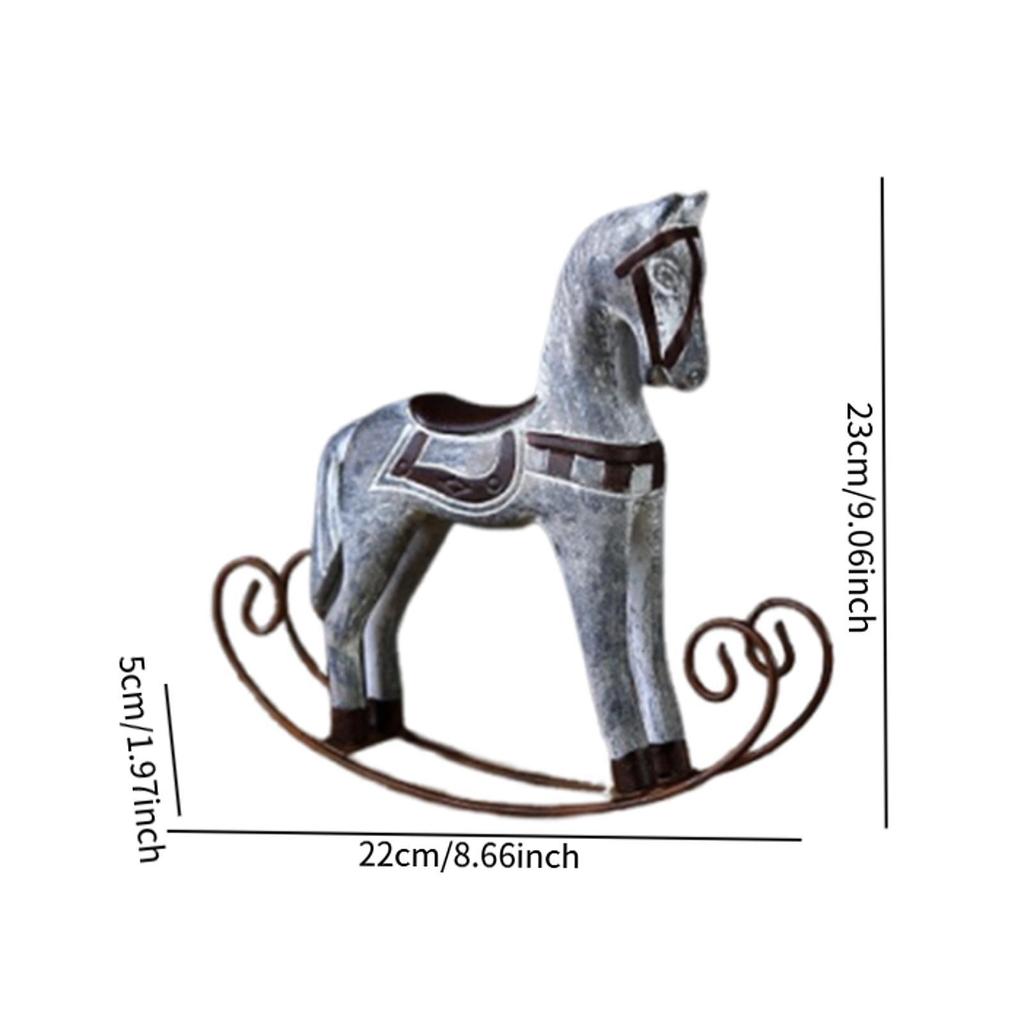 Wooden Rocking Horse Statue Animal Sculpture Collection Desktop Ornament for Nightstand Cabinet Countertop Bookshelf Decor
