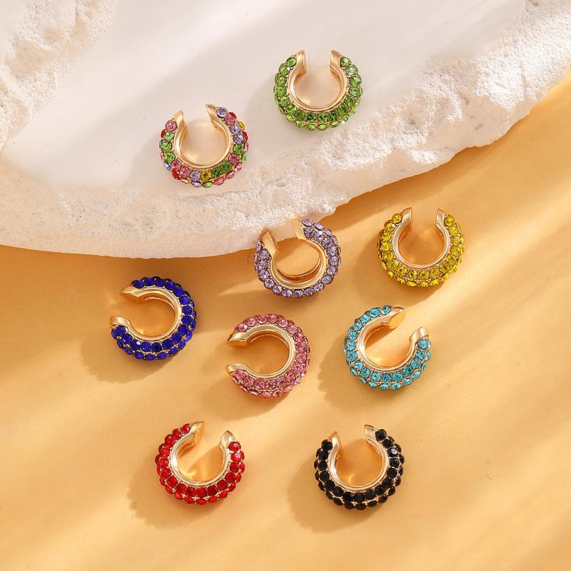 1PC Gold Color C Shape Round Cartilage Clip Earrings Women Luxury Crystal Rhinestone Fake No Pierced Geometric Ear Cuff Jewelry