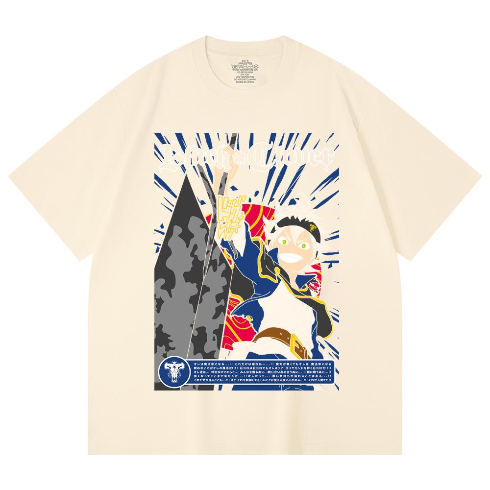230 Gsm 100% Cotton Black Clover V10 Asta Print Unisex Heavy Cotton T Shirt XS абрикосовый