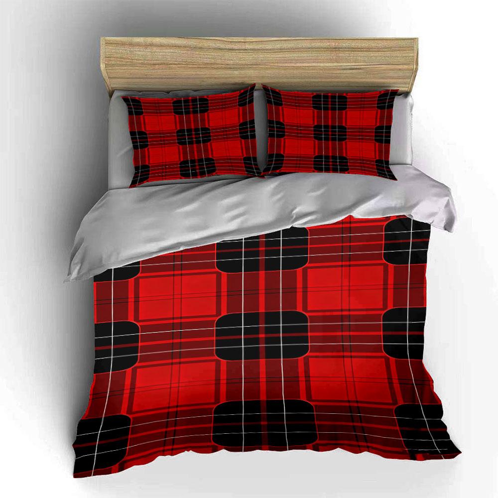 Red-and-black plaid squares. Bedding sets Duvet cover sets Duvet covers Pillowcases(1 * Duvet Cover 2 * Pillowcases without duvet insert)