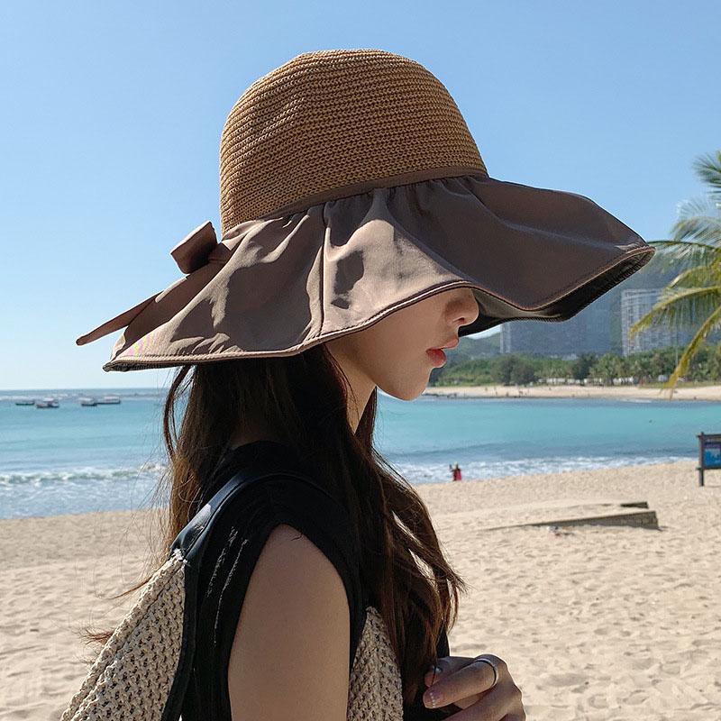 

Anti UV 50+Women Fisherman Hat Summer Latge Brim Sunscreen Bucket Hat Outdoor Beach Travel Sunshade Basin Cap Female Sun Visors one size кавовий