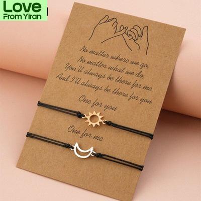 2Pcs /Set Minimalist Sun Moon Charm Couple Women Wrist Bracelet Card Love Jewelry Souvenir Present Adjustable Braided Rope Bracelets MenMinimalist