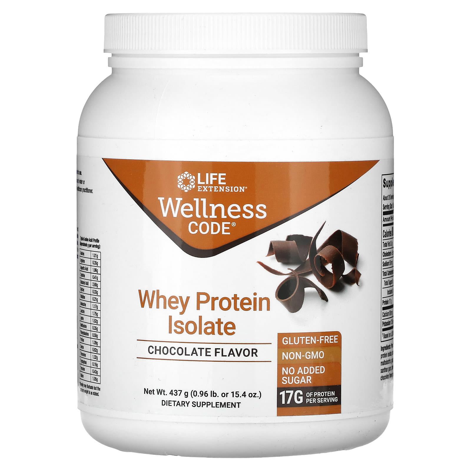 

Life Extension, Wellness Code, whey protein isolate, chocolate, 437g (0.96lb)