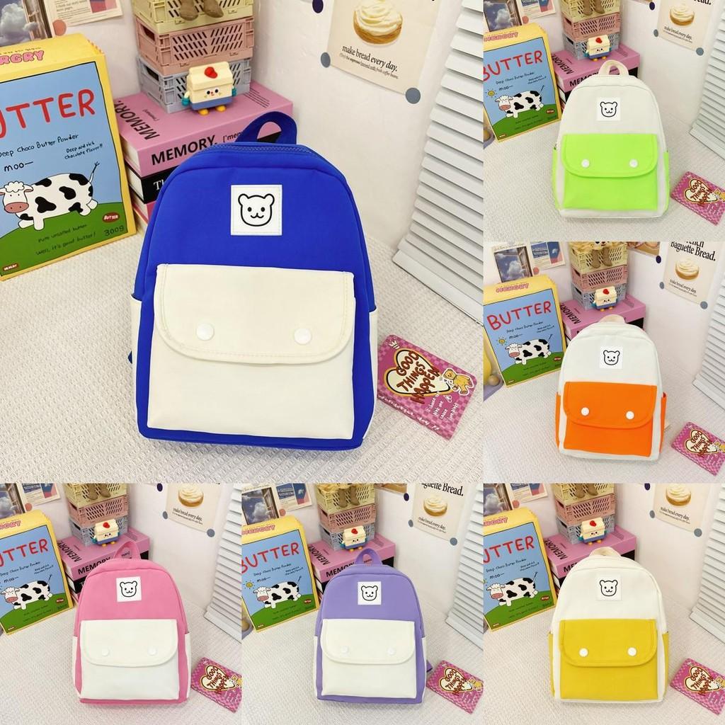 Contrasting Childrens Casual Color Backpack With Bear Print Design For Daily