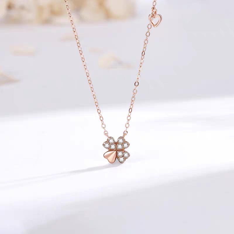 Korean Style S925 Sterling Silver Four-Leaf Clover Necklace for Women - Simple Clavicle Chain Pendant 925 Silver