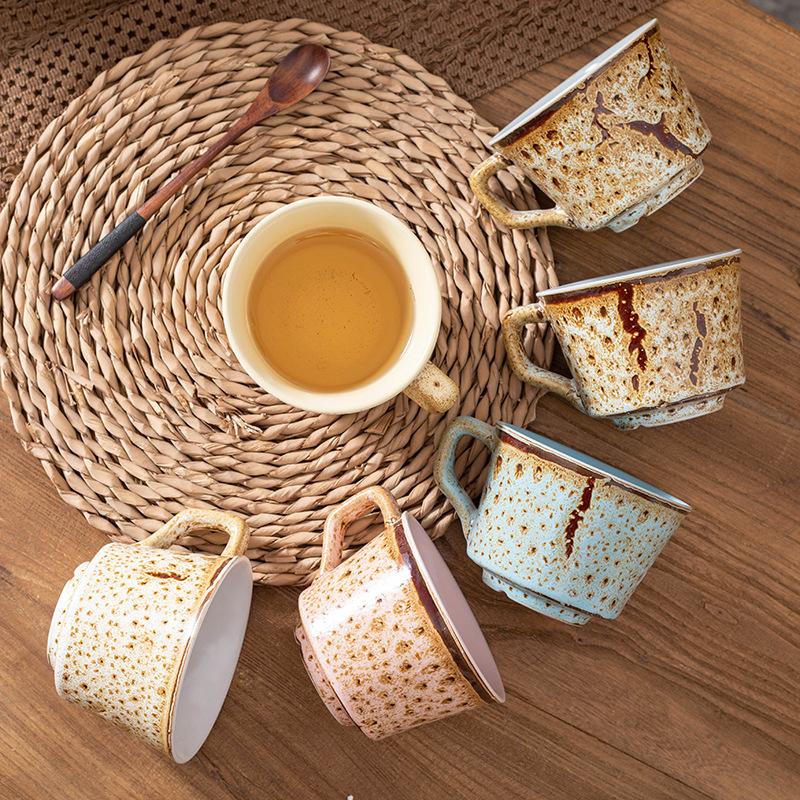 Japanese Retro Matte Kiln Change Leopard Print Afternoon Tea Coffee Cup High Value Cup Underglaze Color Breakfast Cup Creativity