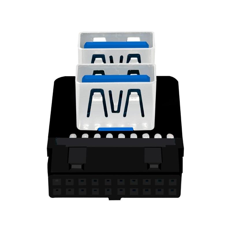 Double Port USB3.0 Adapter Converting 19 pin Motherboard Connector to 2 Type A Female Port Fast Data Transfer Flexible