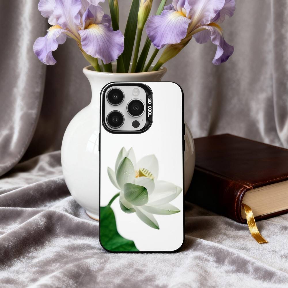 E-Emerald W-White Lotus Phone Case For iPhone17,16,15,14,13,12,11 Plus,Pro Max Black Candy Silver Phone Case