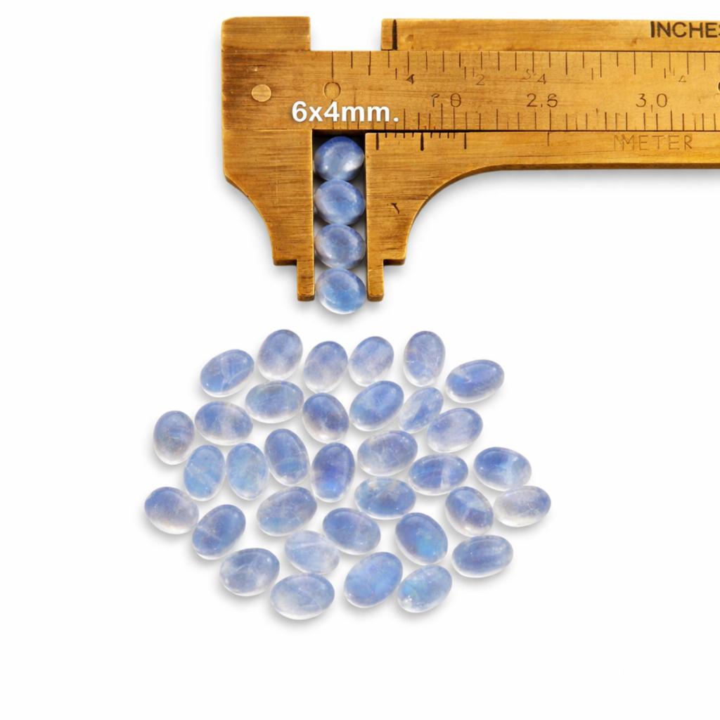 Natural Rainbow Moonstone Oval Cabochon – 6x4 mm Smooth Flat Back Gemstone for Jewelry Making