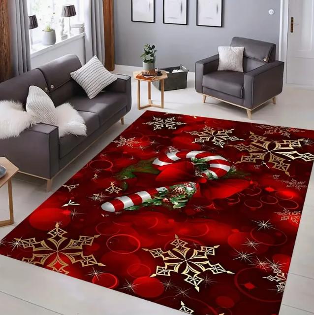Christmas Carpet Red and White Snowflake Santa Claus Bottom for Living Room Bedroom Kitchen Floor Christmas Party Decoration