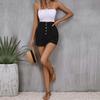 Women's Button High Waist Shorts with Pockets - Summer Pleated Elastic Waist, Versatile and Casual.