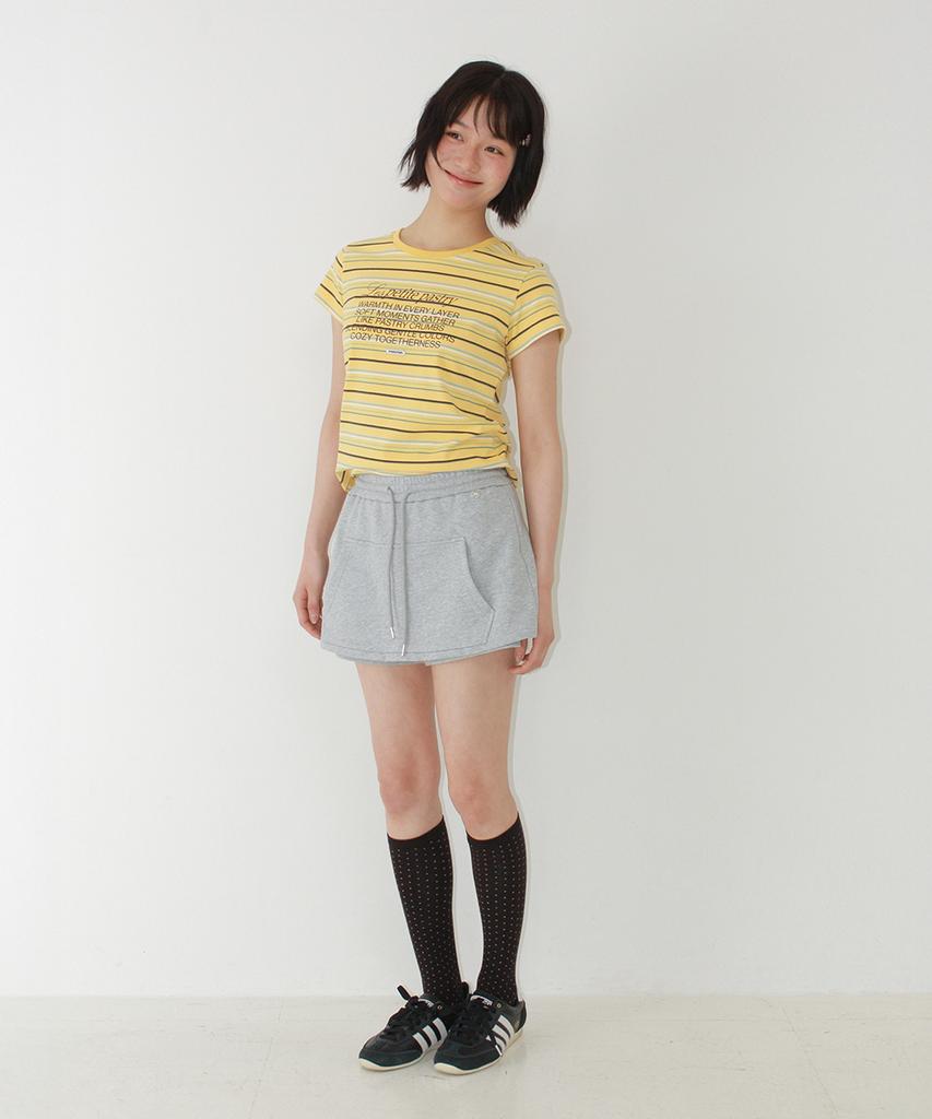 RONRON Multi Stripe Lettering T Shirt Yellow