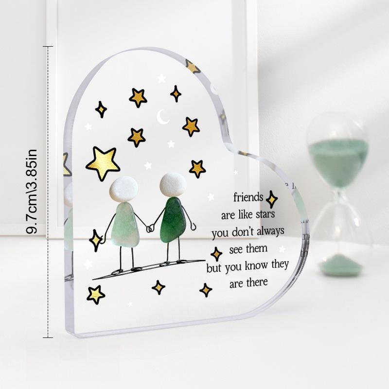 2D Flat, "Friends Are Like Stars" Acrylic Friendship Gift Desktop Decoration Plaque, Hand In Hand and Star Design, Suitable for Wall Decoration, Porch