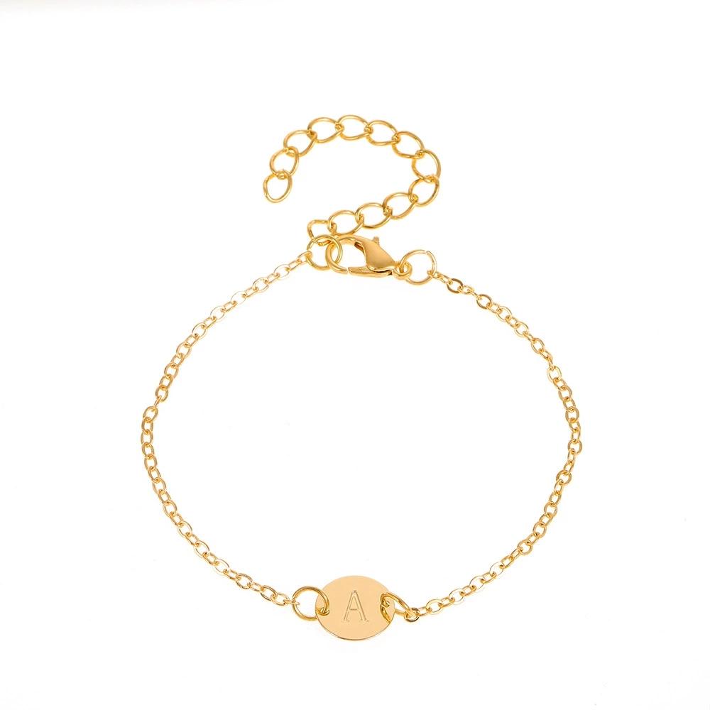 SUMENG 2025 New Fashion Simple Gold Color Letter Name Bangle Jewelry Gifts Tiny Heart Initial Bracelets for Women