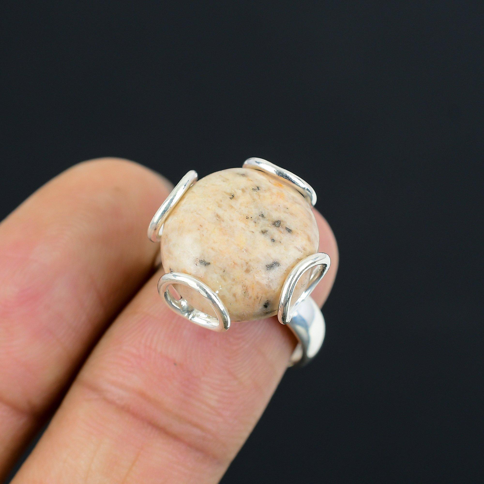 Peanut Wood Jasper Stone Boho Stackable Mother Ring Jewelry Size 7.5 925 Silver 7.5