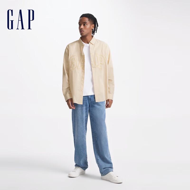 Gap Unisex Relaxed Fit Cotton Logo Striped Long Sleeve Shirt