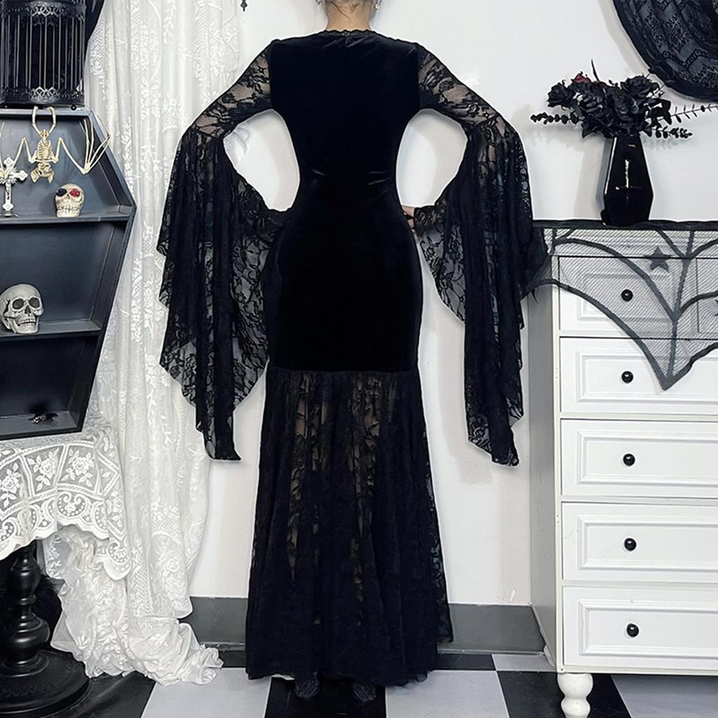 KALAOK Gotické šaty, Černé, Dámské, Krajka, Čarodějnický styl, Harajuku styl, Gal styl, Cosplay kostým, Scénický kostým, Velikost D, S