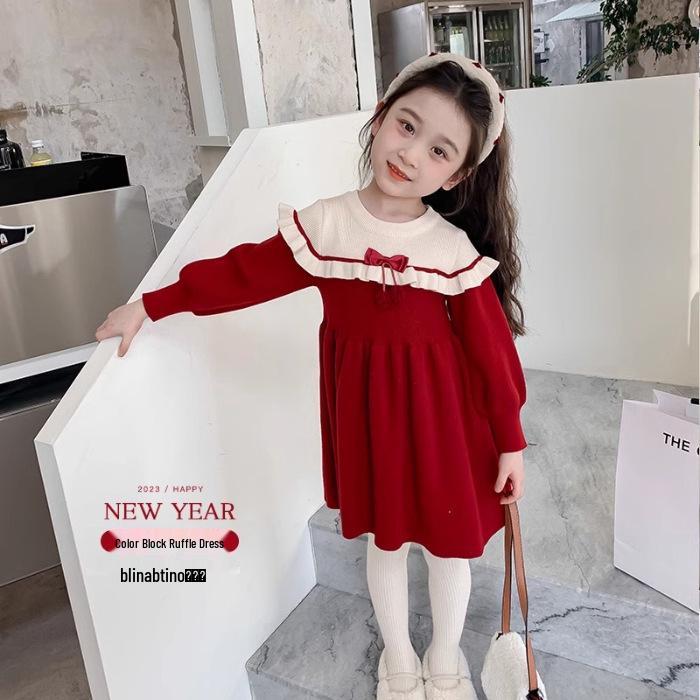 

Красное детское платье – Весенне-осенний милый новогодний наряд принцессы для девочек 120 cm красный