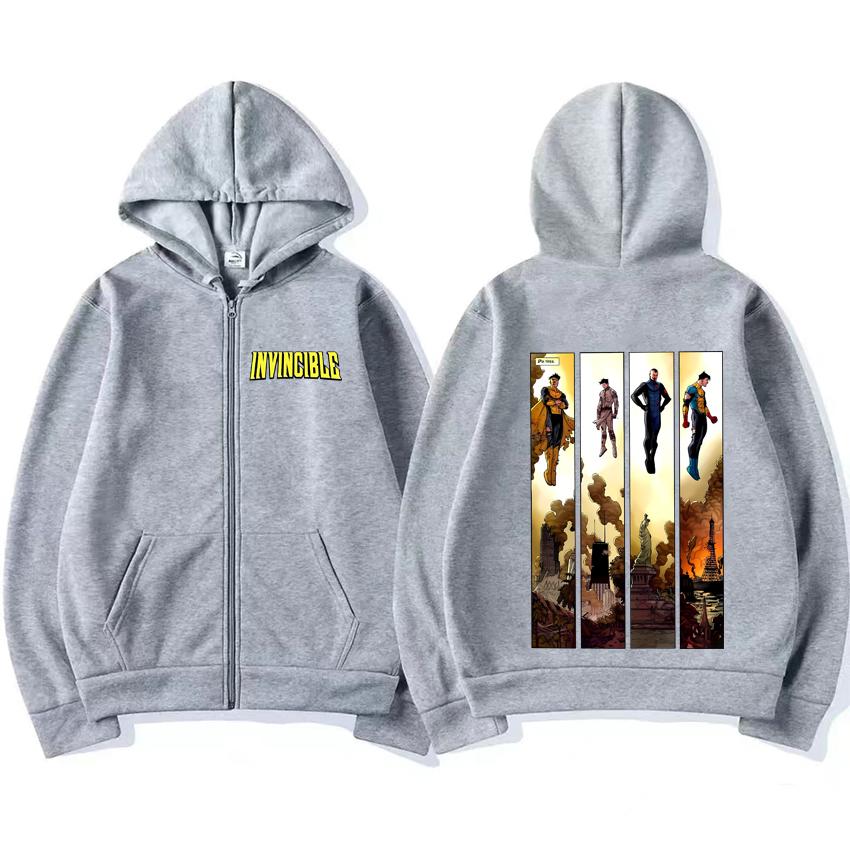 Invincible Variants Comfort Color Invincible Vs Conquest Zipper Hoodie Coat Men Women Top Oversized Unisex Fleece Zip-up Jacket