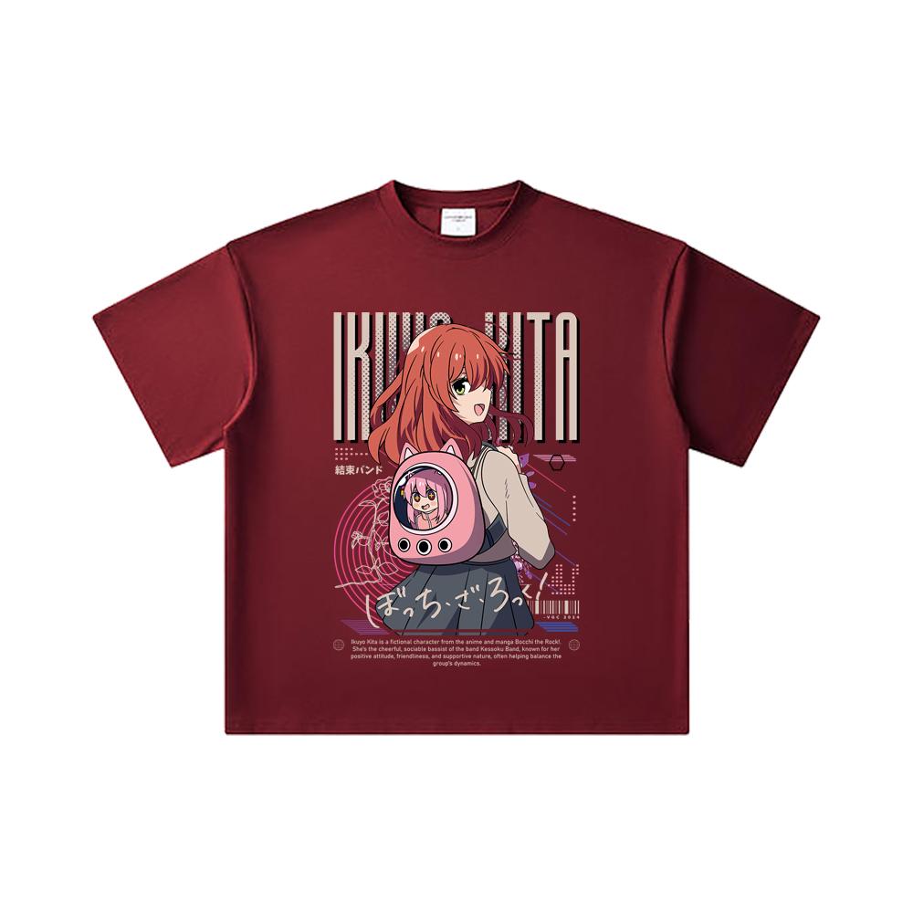 

260 GSM Double Yarn 32 Count 100% Cotton Bocchi The Rock V2 Kita Print Unisex Heavy Cotton T Shirt 2XL вина червоного кольору