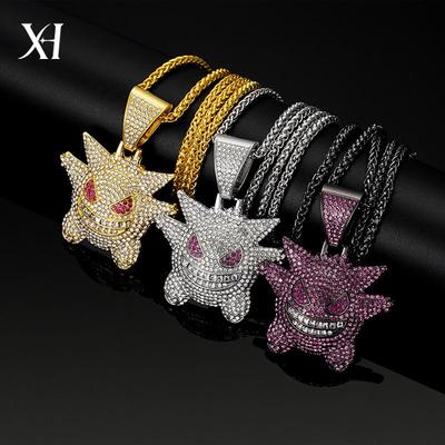 Exaggerated Hip-Hop Gengar Pendant Necklace: Full Diamond Alloy Cartoon Sweater Chain
