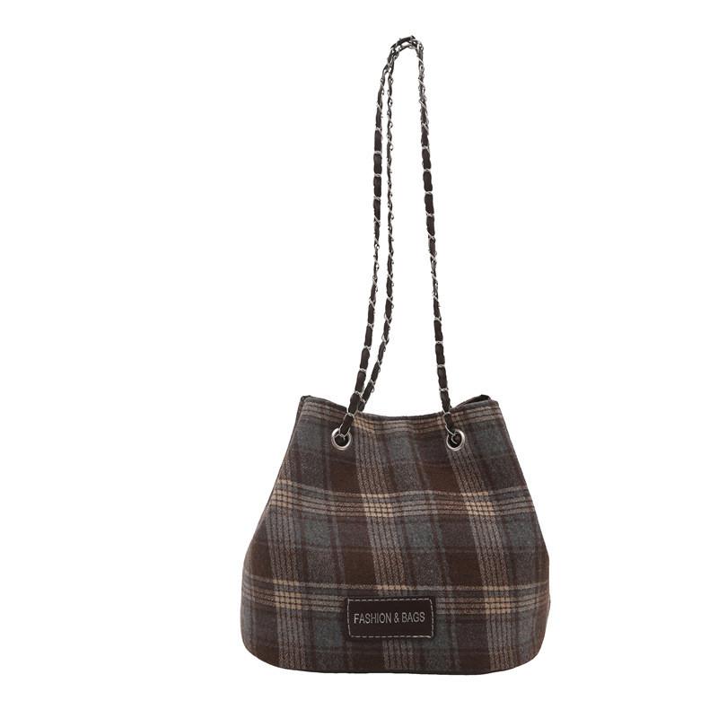 Elegant Fashionable Plaid Handheld Bucket Bag For Women Ideal For Everyday Use