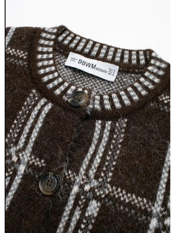 TAOP&ZA Early Spring Women's Plaid Knit Cardigan Coat - Round Neck, Single-Breasted Style