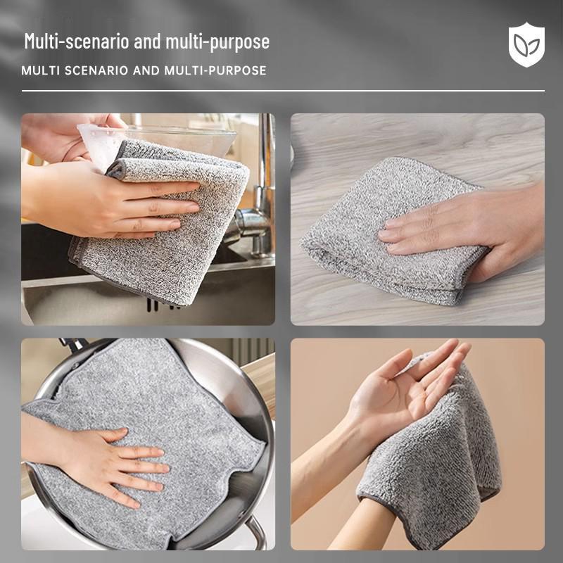 Bamboo Charcoal Dishcloth - Non-Stick, Oil-Free, Absorbent Scouring Pad for Kitchen Cleaning