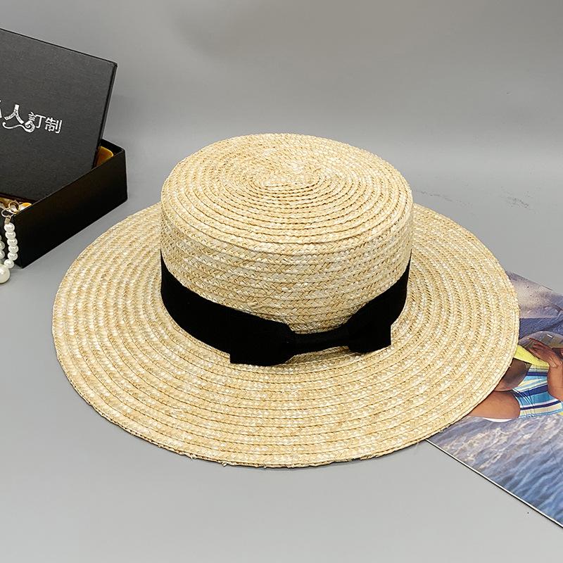 

Summer Straw Braided Warp Knitted Monochrome Sunshade Women S Flat Top Big Brim Straw Hat Travel Hat Adjustable