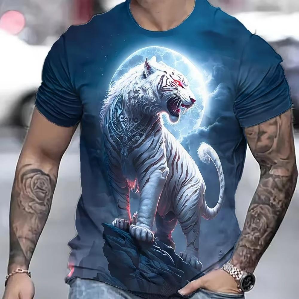 Trendy Street Cool Short Sleeved 3d Digital Customized Fashion Tiger Print Loose And Comfortable Casual Men