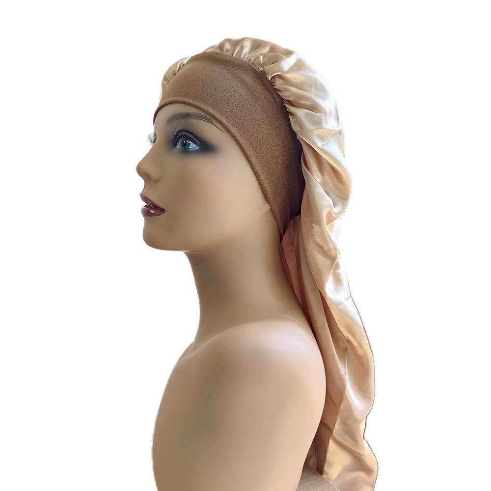 Wide-Brimmed Satin Nightcap for Long Hair Protection One Size