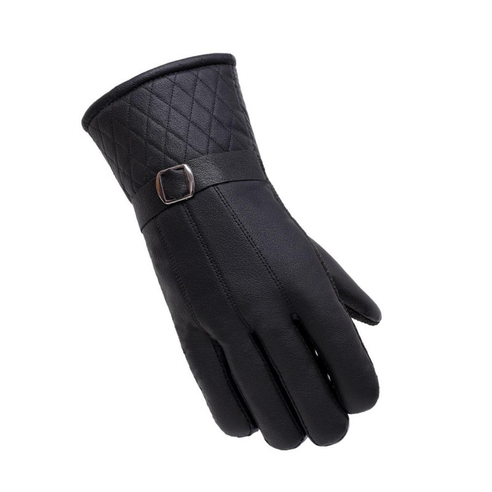 Leather gloves men's winter touch screen thickened fleece windproof warm motorcycle outdoor non-slip riding waterproof gloves